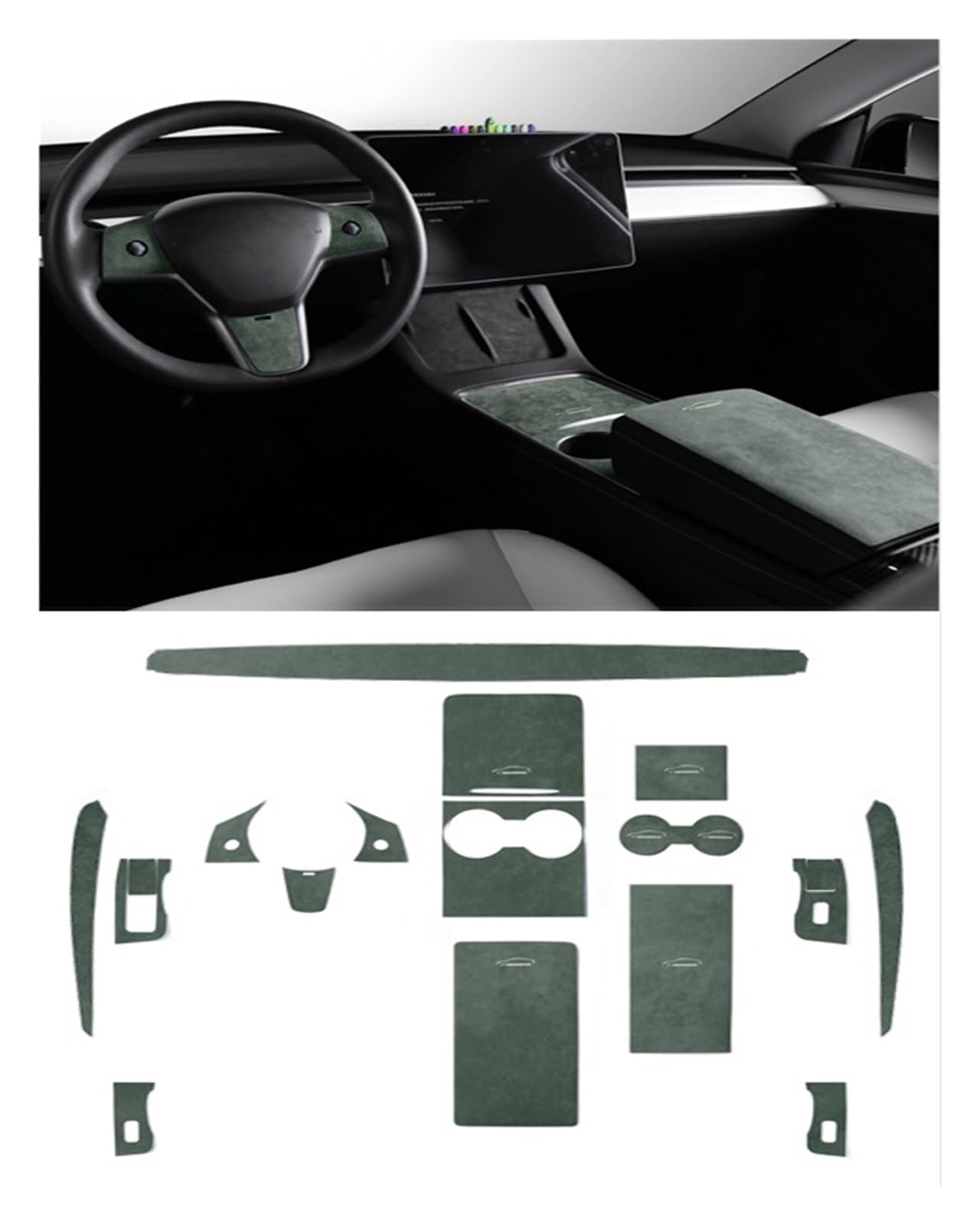 Innenverkleidungsaufkleber, kompatibel for Tesla Modell 3 Modell Y 2023–2018, zentrale Steuerung, Armaturenbrett, Türseitenabdeckung(9073 Green 18pcs) von HXYUA