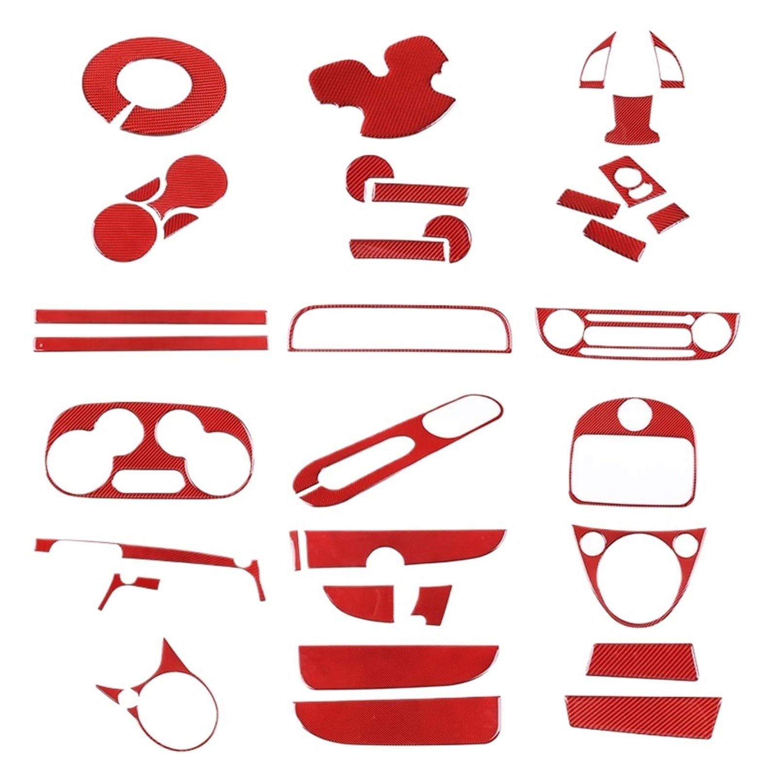 Kompatibel for FIAT 500 11–19, Echtkarbonfaser, Auto-Schalttafel, Zentralinstrument, Verkleidungsaufkleber, Innenausstattung, Autozubehör (rotes weiches Karbon). von HXYUA
