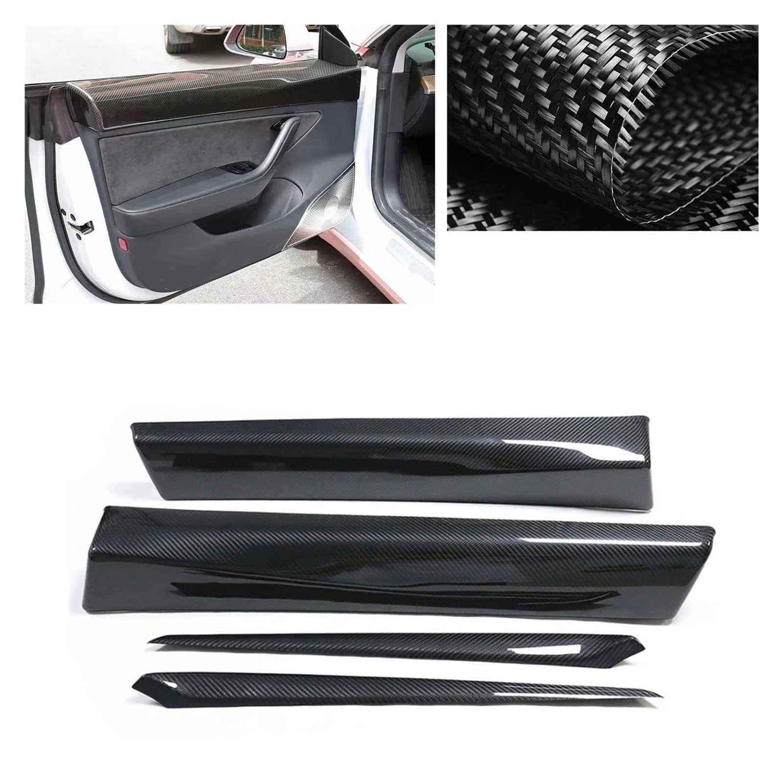 Kompatibel for Tesla Modell 3 2021-2022 Matt/Glanz Real Carbon Fiber Auto Innen Tür Panel Trim Abdeckung Streifen Bord Aufkleber Dekoration(Matte Carbon) von HXYUA