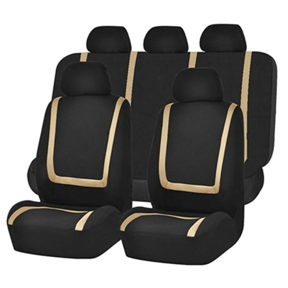 HYGGLY 9 Stück Auto Sitzbezüge Universal Sets für Volvo 850 Estate (855) 1992-1997, Autositzbezüge Atmungsaktiv Bequem Schonbezug Set Sitzkissenschutz,Black_Beige/A von HYGGLY