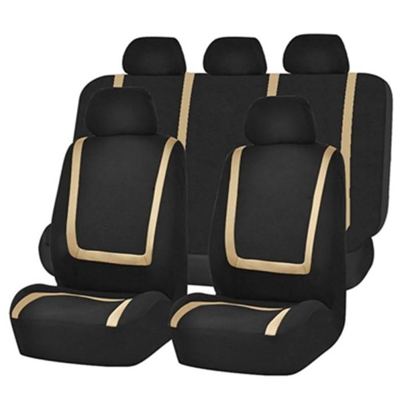 HYGGLY 9 Stück Auto Sitzbezüge Universal Sets für Volvo V60 V50 S60 S80 S40 Xc40 Xc60, Autositzbezüge Atmungsaktiv Bequem Schonbezug Set Sitzkissenschutz,Black_Beige/A von HYGGLY