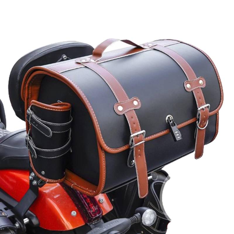 HYJHS Motorrad Hecktasche für Aprilia Atlantic 125 2005 2006 2007 2008 2009, Leder Abnehmba wasserdichte Motorrad Satteltasche, Multifunktional Motorrad Hecksitztasche,A-Black+Brown von HYJHS