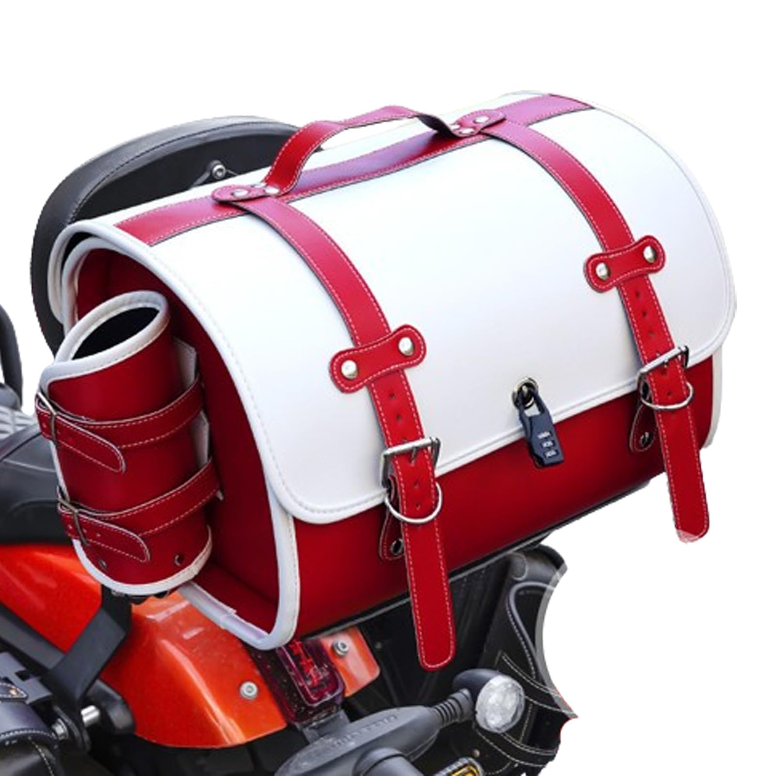 HYJHS Motorrad Hecktasche für Aprilia Atlantic 125 2005 2006 2007 2008 2009, Leder Abnehmba wasserdichte Motorrad Satteltasche, Multifunktional Motorrad Hecksitztasche,A-White+red von HYJHS