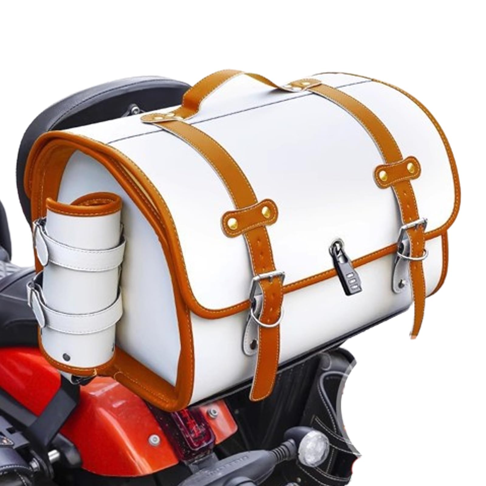 HYJHS Motorrad Hecktasche für Aprilia Atlantic 250 2005 2006 2007 2008 2009, Leder Abnehmba wasserdichte Motorrad Satteltasche, Multifunktional Motorrad Hecksitztasche,A-White+Brown von HYJHS