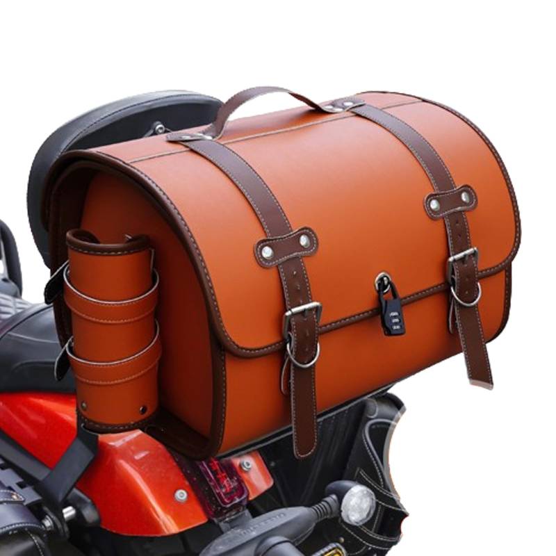 HYJHS Motorrad Hecktasche für Aprilia Dorsoduro 750 900 1200 SMV750, Leder Abnehmba wasserdichte Motorrad Satteltasche, Multifunktional Motorrad Hecksitztasche,A-Orange+Brown von HYJHS