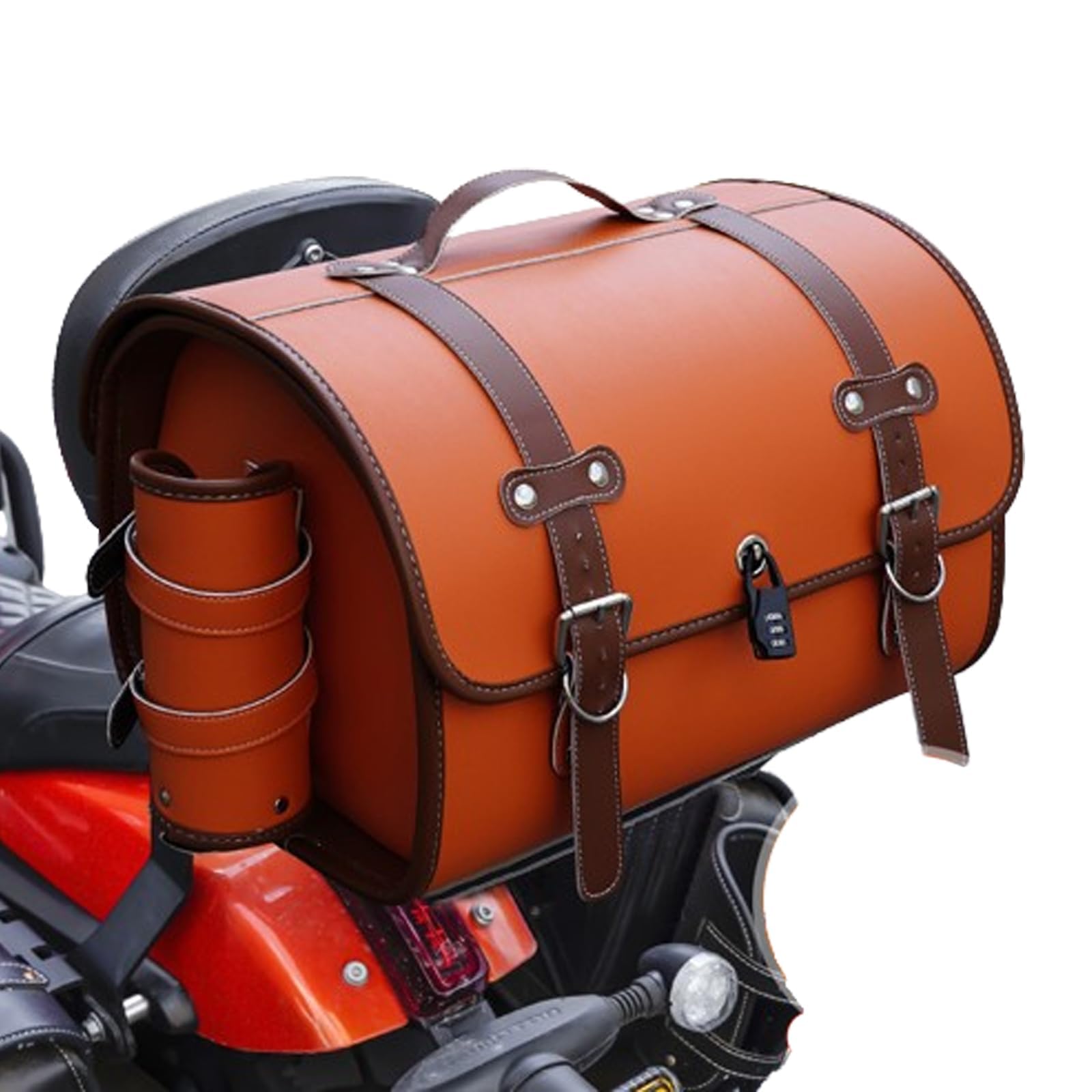 HYJHS Motorrad Hecktasche für Aprilia Dorsoduro1200 SMV1200, Leder Abnehmba wasserdichte Motorrad Satteltasche, Multifunktional Motorrad Hecksitztasche,A-Orange+Brown von HYJHS