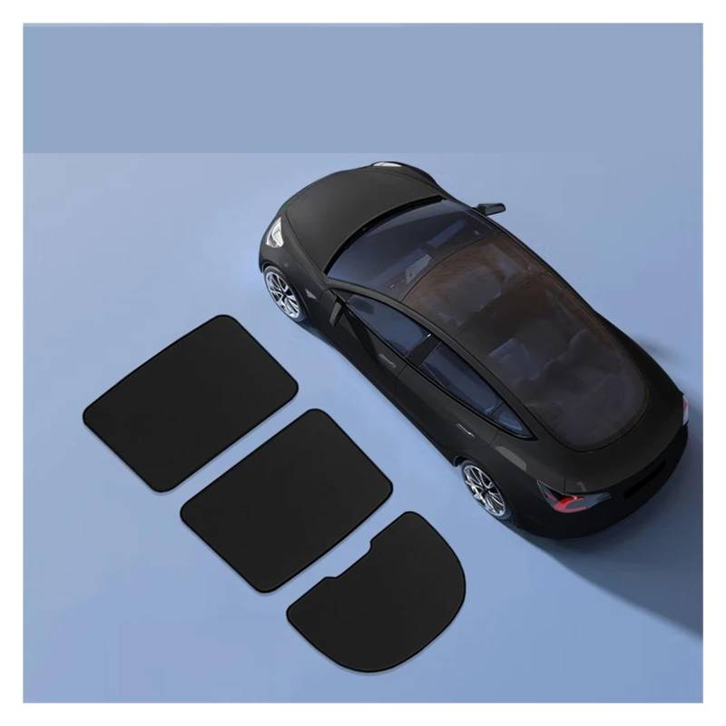 Auto Sichtschutz Fenster Für Tesla Für Modell Y 3 2019 2020 2021 2022-2023 Dach Auto Split Sonnenschutz Glas Dach Upgrade EIS Kristall Schiebedach Sonnenschirm Sonnenblende(3 Black 3 Piece) von HYQHYX