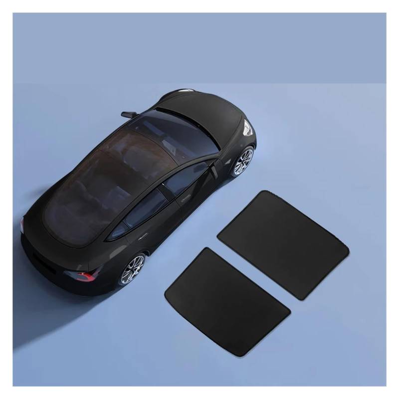 Auto Sichtschutz Fenster Für Tesla Für Modell Y 3 2019 2020 2021 2022-2023 Dach Auto Split Sonnenschutz Glas Dach Upgrade EIS Kristall Schiebedach Sonnenschirm Sonnenblende(Y Black 2 Piece) von HYQHYX