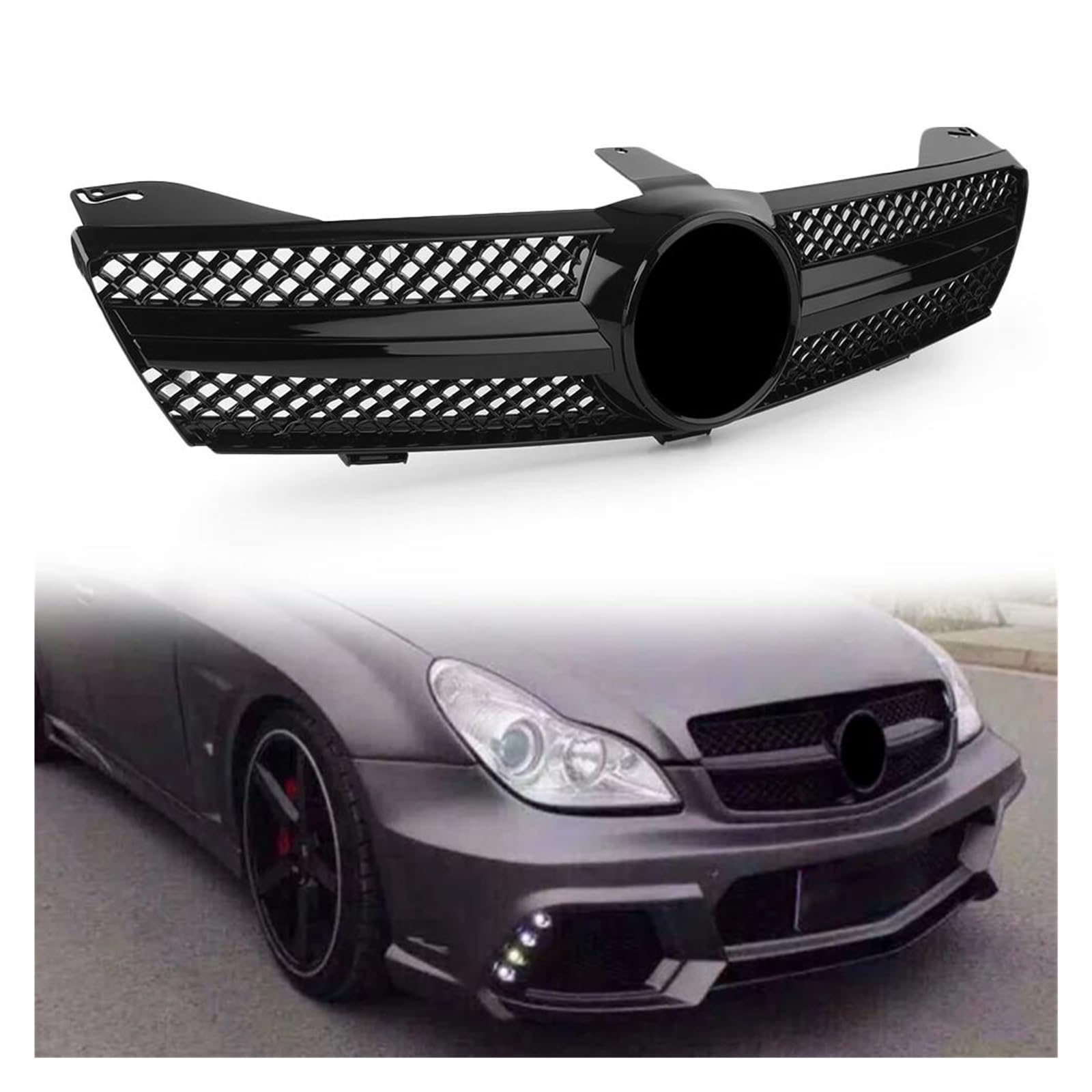 Grill Auto-Frontgrill Im Grillstil Schwarz Glänzend Für Benz W219 Für CLS500 Für SLS600 Für CLS-Klasse 2004 2005 2006 2007 Nieren Kühlergrill von HYQHYX