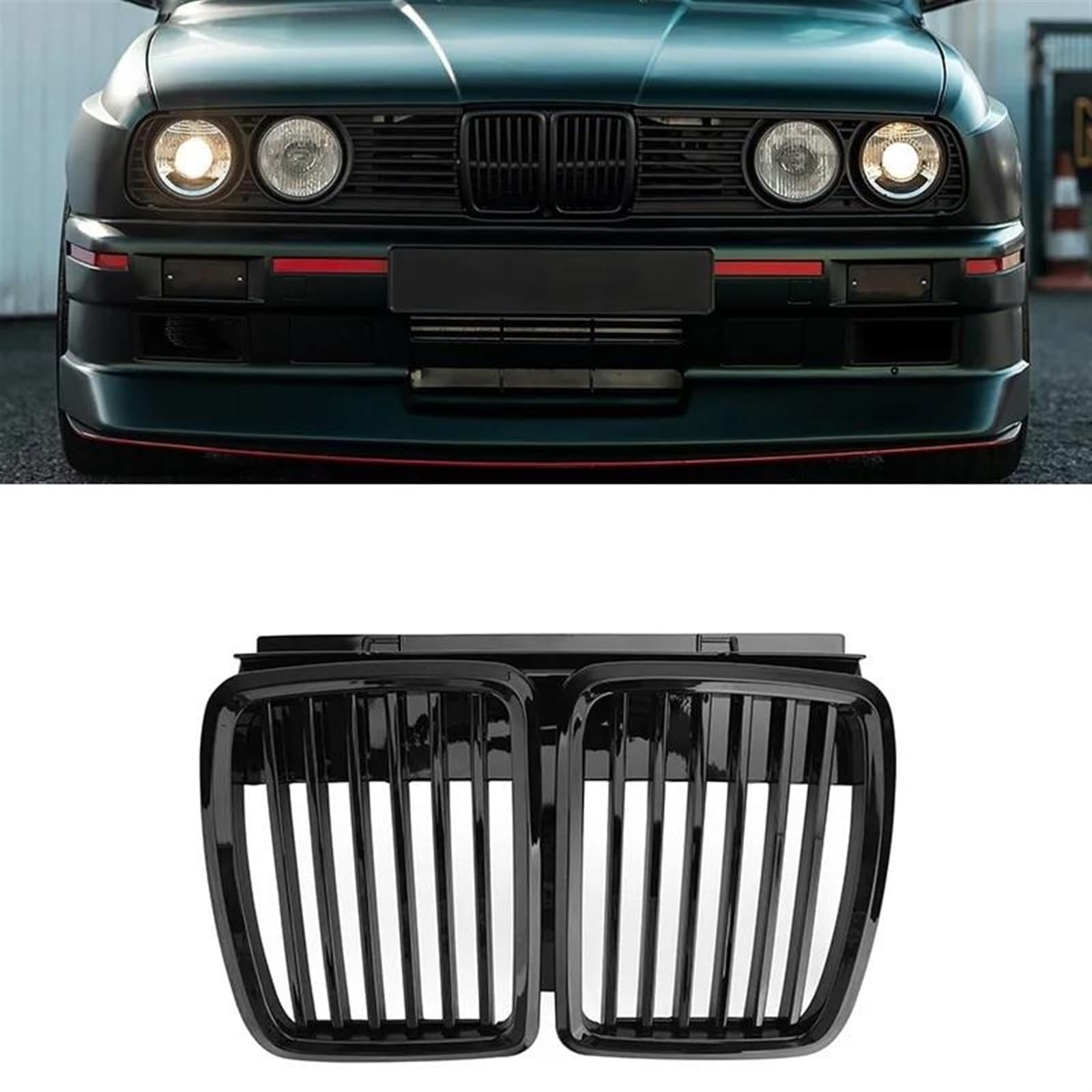 Grill Für 1982-1990 3er E30 325i 318is Autozubehör Auto Front Upper Grille Hood Grill Gloss Black Single Slat Nieren Kühlergrill von HYQHYX