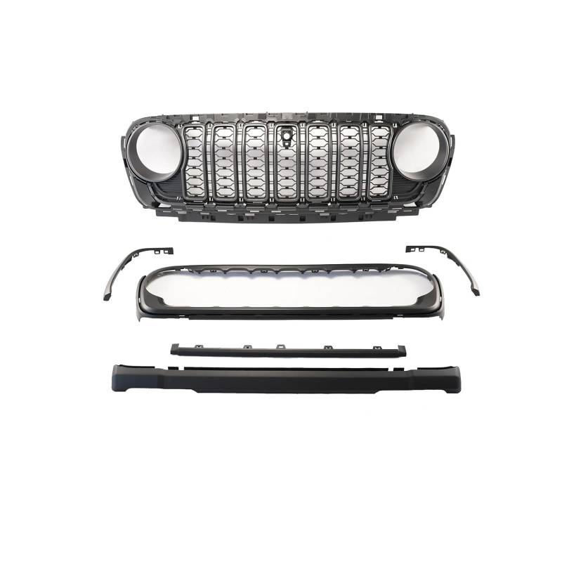 Grill Für Jeep Für Wrangler JL JT 2018 2019 2020 2021 2022 2023 2024 Mit Kamera Loch Matte Schwarz Front Stoßstange Mesh Grille Nieren Kühlergrill(Matt-schwarz) von HYQHYX