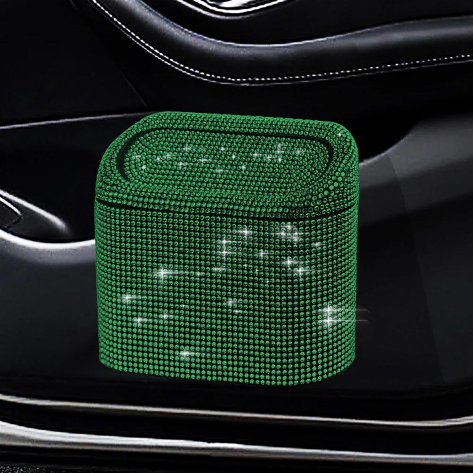 Interieurleisten Trim Auto-Bling-Mülleimer, Aufbewahrungsbehälter Mit Druckdeckel, Glänzende Strasssteine Auto-Aufbewahrungsbox Tasche Für Aufhängen Auto-Innenausstattung Auto Styling Zierleisten(Gree von HYQHYX