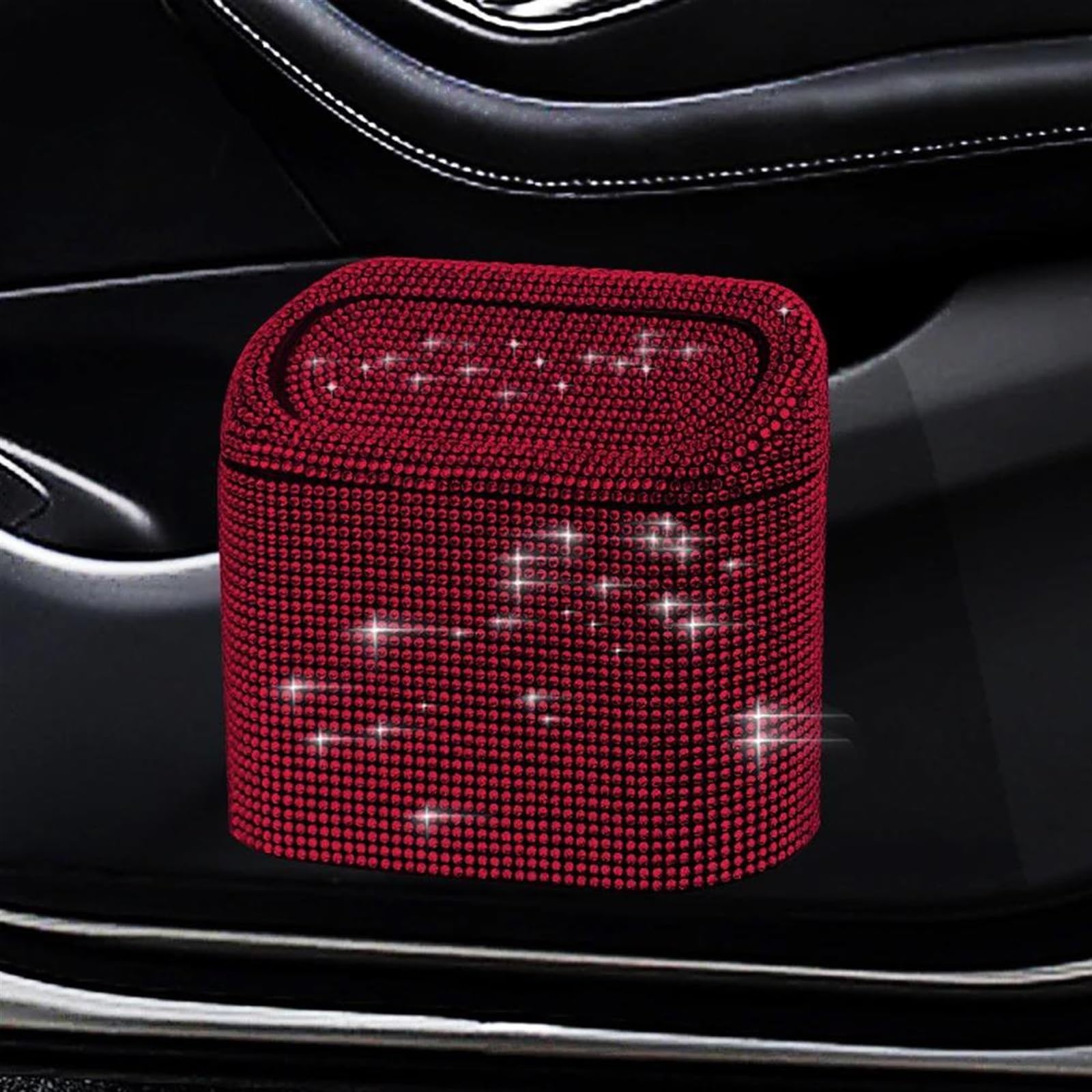 Interieurleisten Trim Auto-Bling-Mülleimer, Aufbewahrungsbehälter Mit Druckdeckel, Glänzende Strasssteine Auto-Aufbewahrungsbox Tasche Für Aufhängen Auto-Innenausstattung Auto Styling Zierleisten(Rot) von HYQHYX