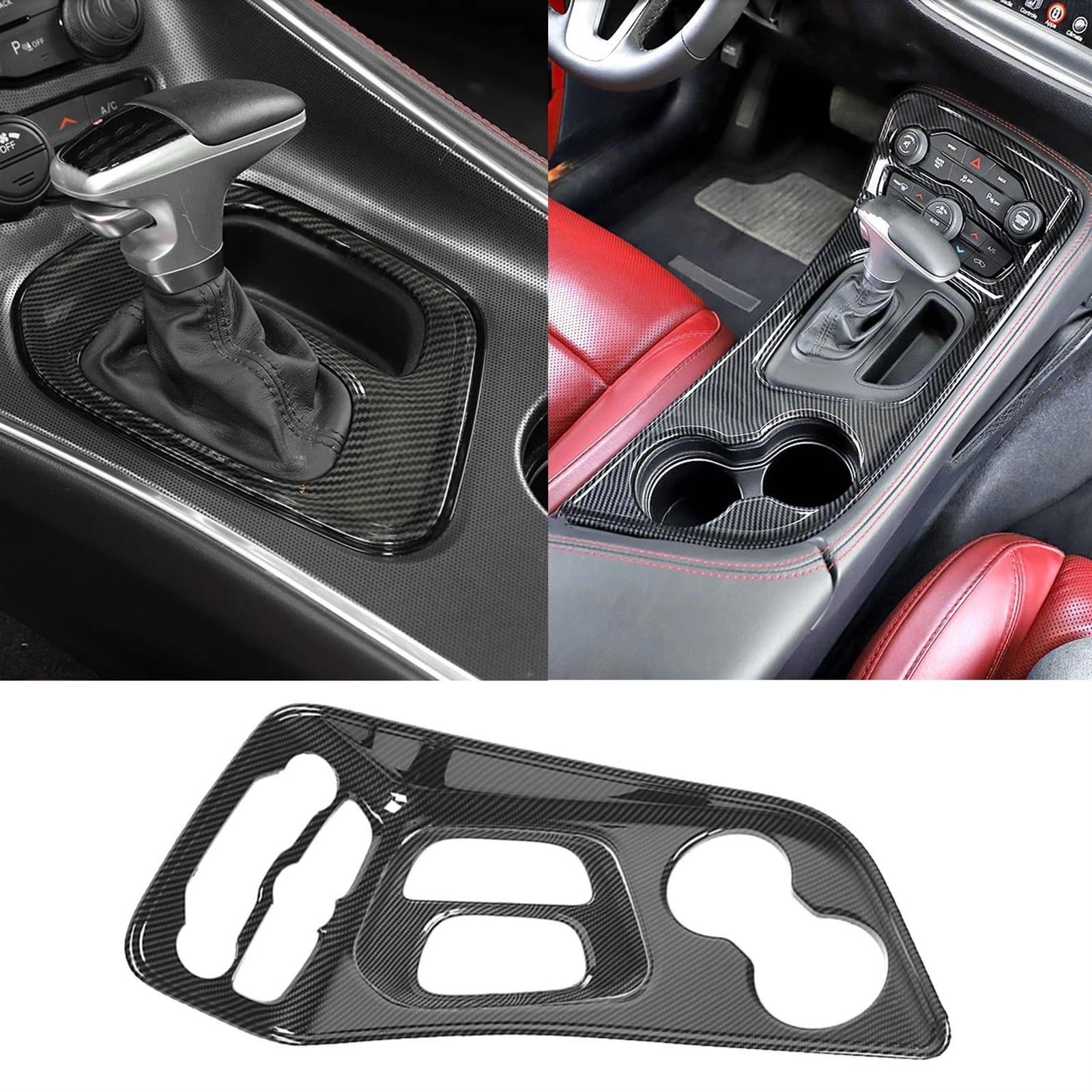 Interieurleisten Trim Auto Center Console Gear Shift Panel Dekoration Abdeckung Aufkleber Trim Für Dodge Für Challenger 2015-2022 Innenleisten Zubehör Auto Styling Zierleisten(Carbon Fiber 2Pieces) von HYQHYX