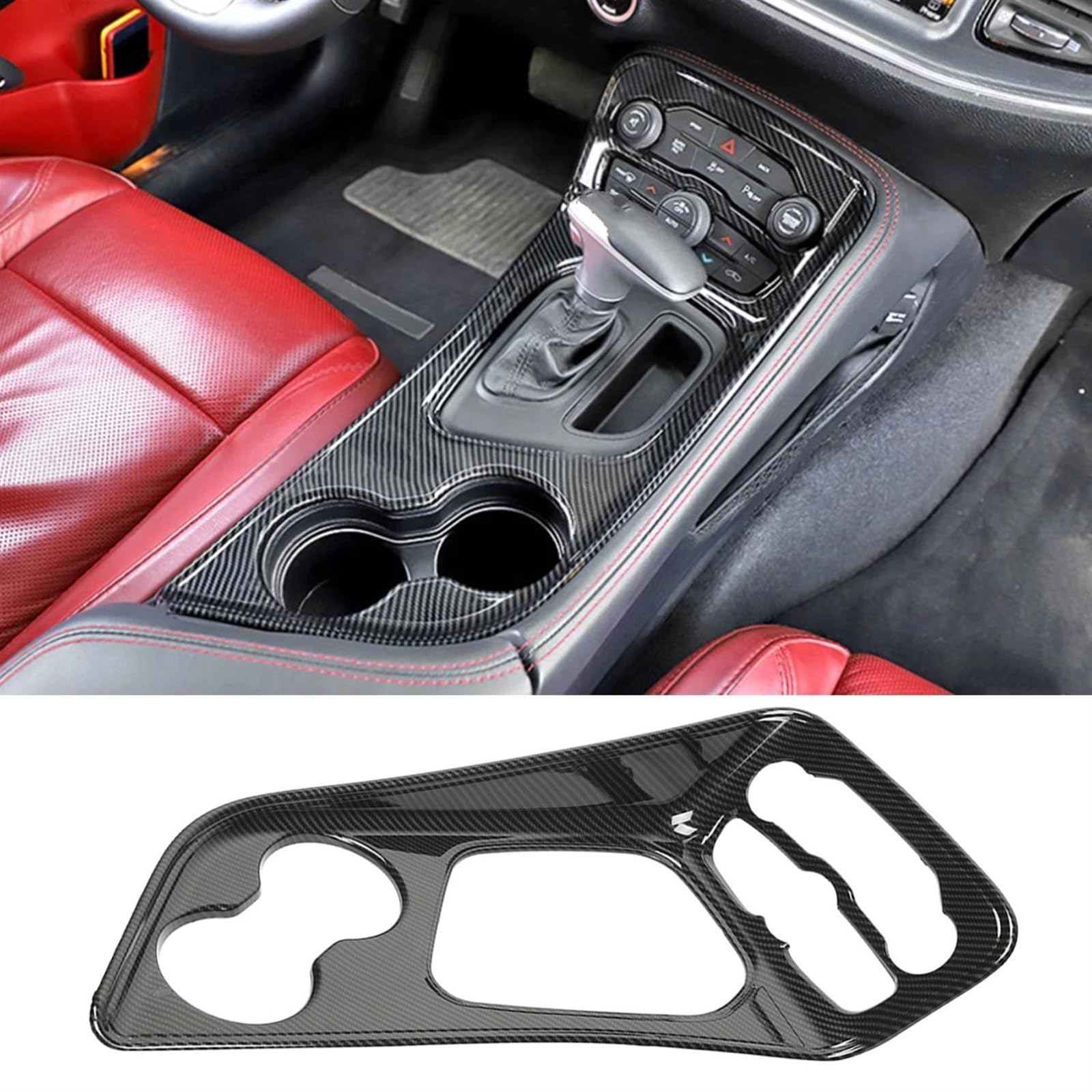 Interieurleisten Trim Auto Center Console Gear Shift Panel Dekoration Abdeckung Aufkleber Trim Für Dodge Für Challenger 2015-2022 Innenleisten Zubehör Auto Styling Zierleisten(Carbon Fiber 1Pieces) von HYQHYX