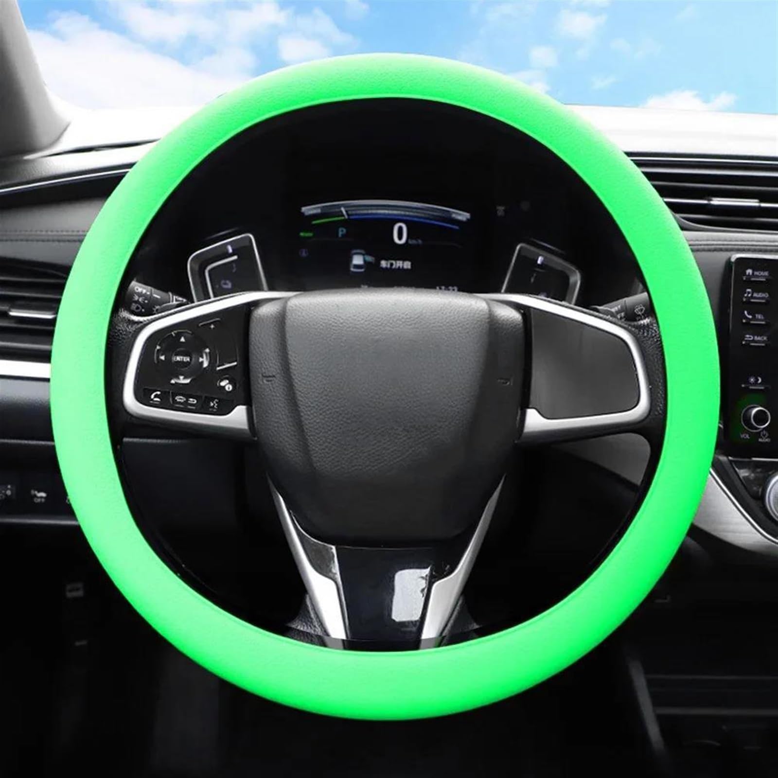 Interieurleisten Trim Universal Auto Silikon Lenkrad Abdeckung Elastische Handschuh Abdeckung Textur Weiche Multi Farbe Auto Dekoration Abdeckungen Zubehör Auto Styling Zierleisten(Fluorescent Green) von HYQHYX