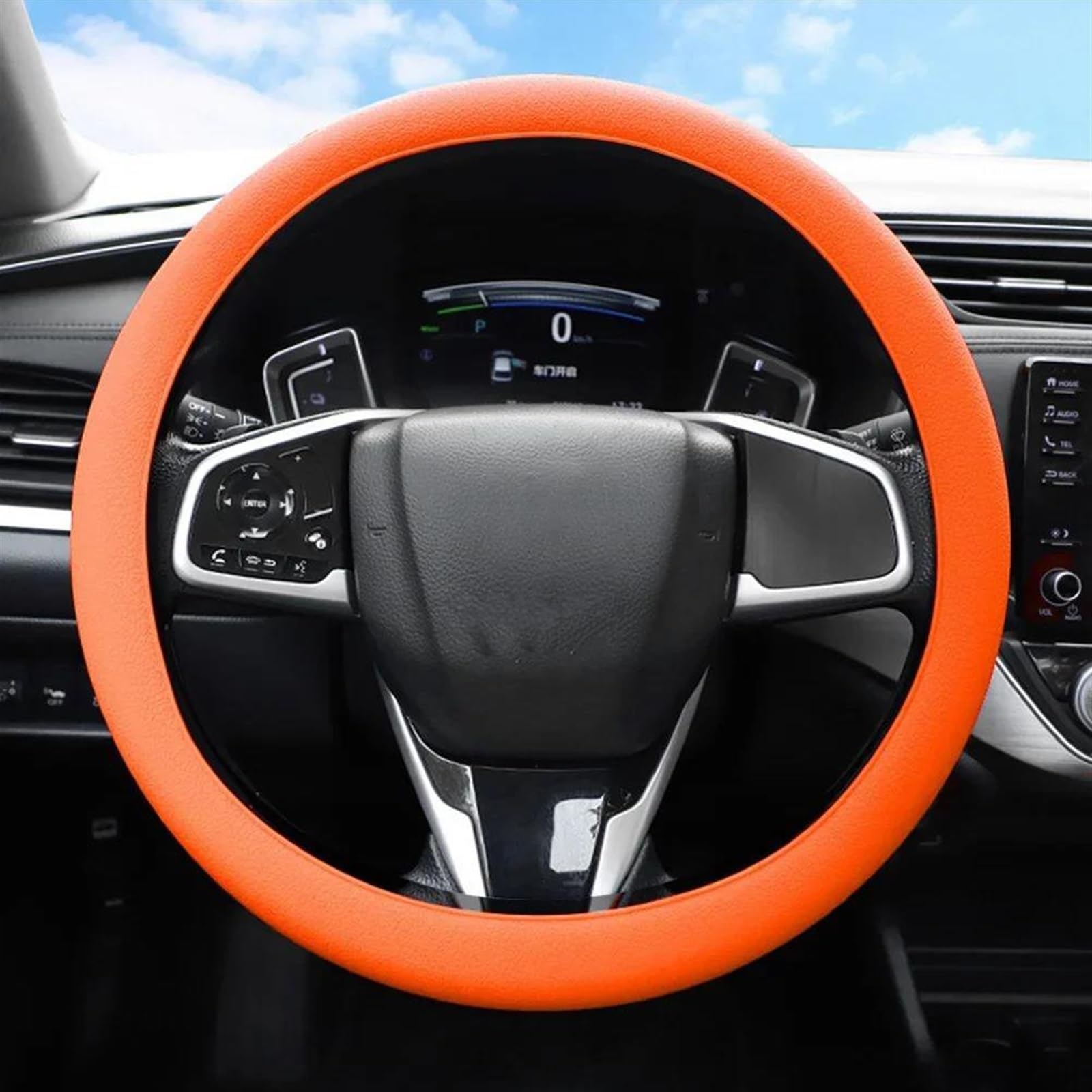 Interieurleisten Trim Universal Auto Silikon Lenkrad Abdeckung Elastische Handschuh Abdeckung Textur Weiche Multi Farbe Auto Dekoration Abdeckungen Zubehör Auto Styling Zierleisten(Orange) von HYQHYX