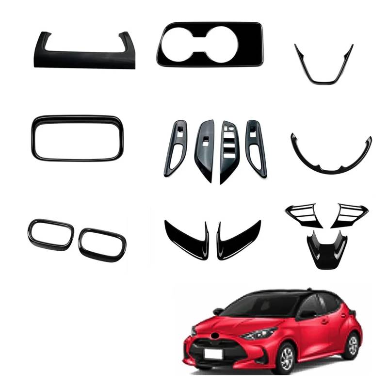 Panel Abdeckung Trim ABS Schwarz Innen Für Toyota Für Yaris Für Cross 2020 2021-2022 2023 Fenster Schalter Panel Abdeckung Lenkrad Taste Abdeckung Trim Panel Dekoration Trim(9sets Like Photo) von HYQHYX