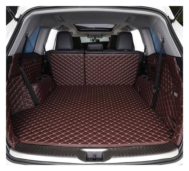 HYQOUKLR Kofferraummatten für Volvo V40 Schrägheck 2013–2019, Lederauskleidung, Anti-Fouling-Pads, Zubehör, Kofferraummatte (Kaffeefarbenes komplettes Set) von HYQOUKLR