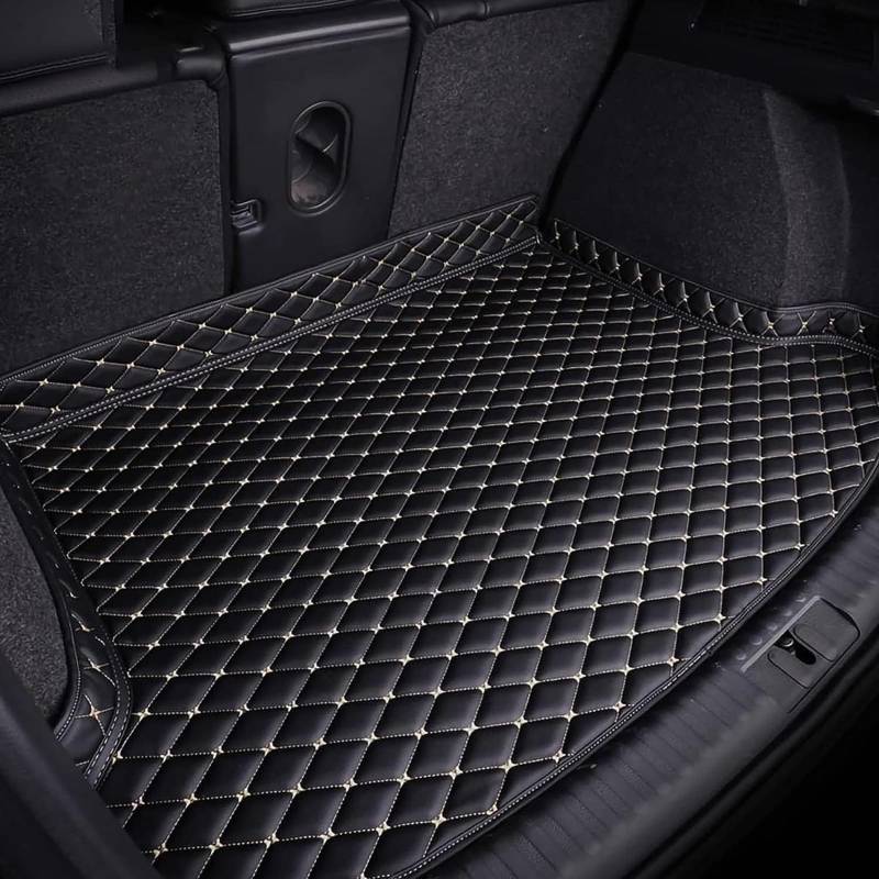 Auto Leder Kofferraummatten füR Seat Ateca 2017 2018 2019 2020, Kofferraumwanne StrapazierfäHigen Antirutsch Hohe Seit Kantenschutz Boot Liner Tray ZubehöR,B/Black-Beige von HYRAM