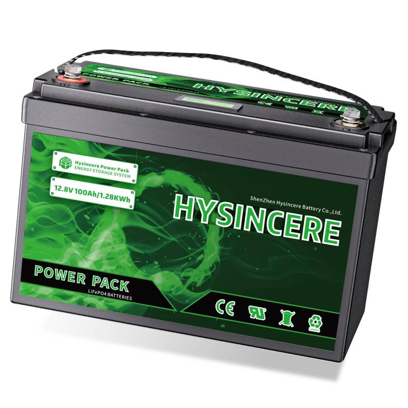 HYSINCERE 12V 100Ah LiFePO4 Lithium Batterie,100A BMS, 1280Wh Energie, 4000-15000 Zyklen Deep Cycle Lithium Akku für Wohnmobil, Trolling-Motor, Solar, Energiespeicher von HYSINCERE