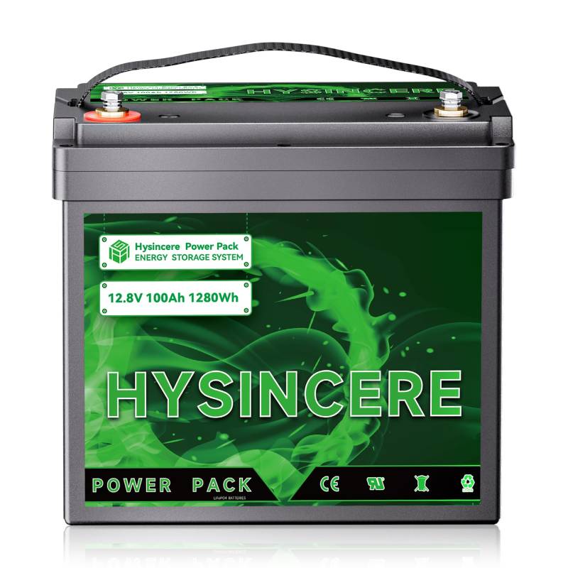 HYSINCERE 12V 100Ah LiFePO4 Mini Lithium Batterie 1 PACK, Autobatterie mit 100A BMS, 1280Wh Energie, 4000-15000 Zyklen Deep Cycle Lithium Akku für Wohnmobil, Trolling-Motor, Solar, Energiespeicher von HYSINCERE