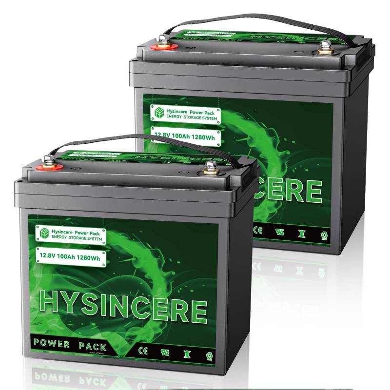 HYSINCERE 12V 100Ah LiFePO4 Mini Lithium Batterie 2 PACK,100A BMS, 1280Wh Energie, 4000-15000 Zyklen Deep Cycle Lithium Akku für Wohnmobil, Trolling-Motor, Solar, Energiespeicher von HYSINCERE