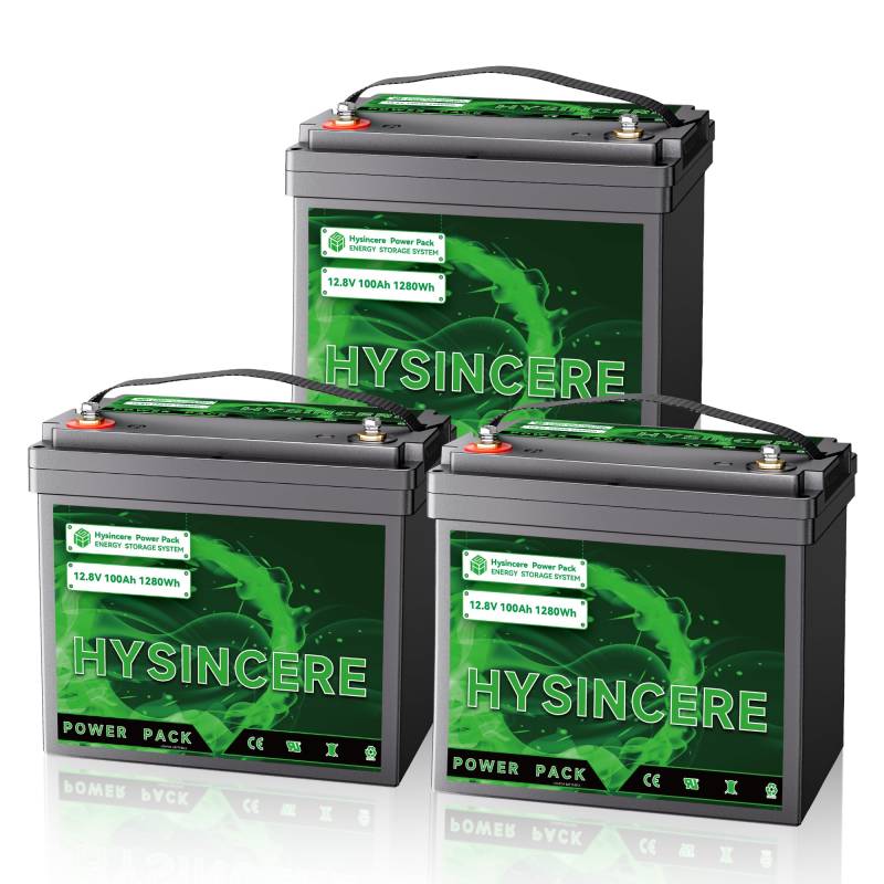 HYSINCERE 12V 100Ah LiFePO4 Mini Lithium Batterie 3 PACK,100A BMS, 1280Wh Energie, 4000-15000 Zyklen Deep Cycle Lithium Akku für Wohnmobil, Trolling-Motor, Solar, Energiespeicher von HYSINCERE