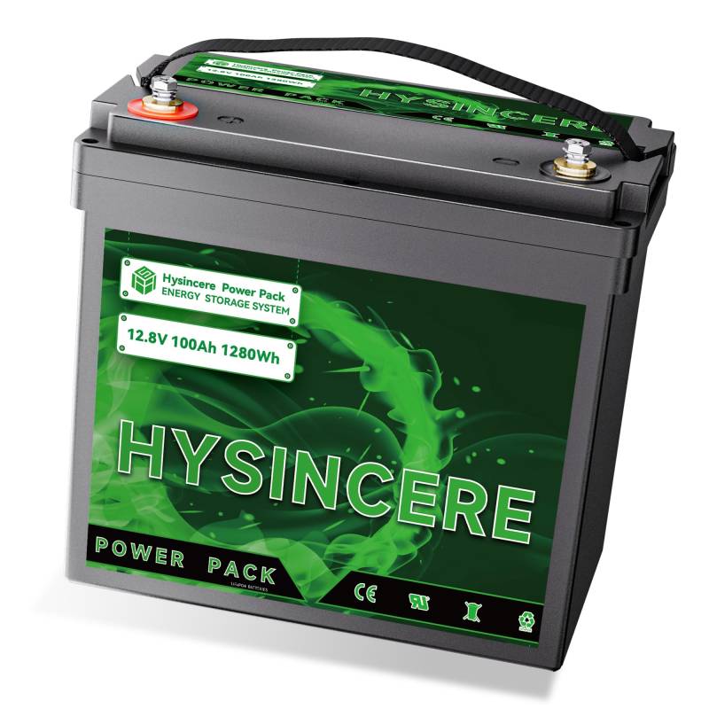 HYSINCERE 12V 100Ah LiFePO4 Mini Lithium Batterie, LiFePO4 Autobatterie mit BMS und 4000-15000 Zyklen, 1280Wh Lithium Akku für Wohnmobil, Camping, Solar Home Systeme, Boote von HYSINCERE