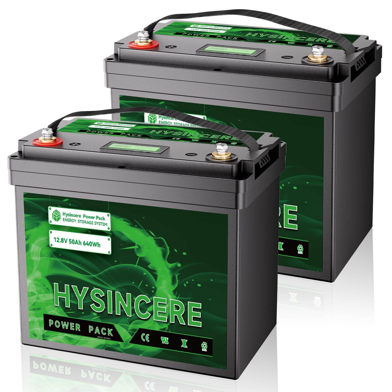 HYSINCERE 12V 50Ah LiFePO4 Batterie(2 Pack), 50A BMS, 4000-15000 Zyklen Deep Cycle Lithium Akku, MAX 640W Leistung, Perfekter Ersatz für Blei-Säure Batterien für Wohnmobil, Solar, Boote, Reiseanhänger von HYSINCERE