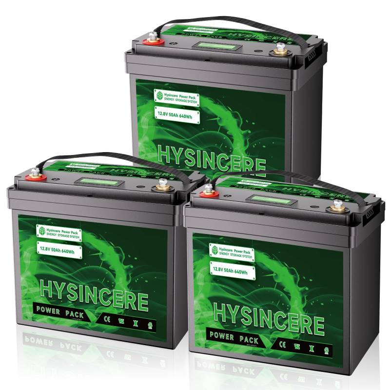 HYSINCERE 12V 50Ah LiFePO4 Batterie(3 Pack), 50A BMS, 4000-15000 Zyklen Deep Cycle Lithium Akku, MAX 640W Leistung, Perfekter Ersatz für Blei-Säure Batterien für Wohnmobil, Solar, Boote, Reiseanhänger von HYSINCERE