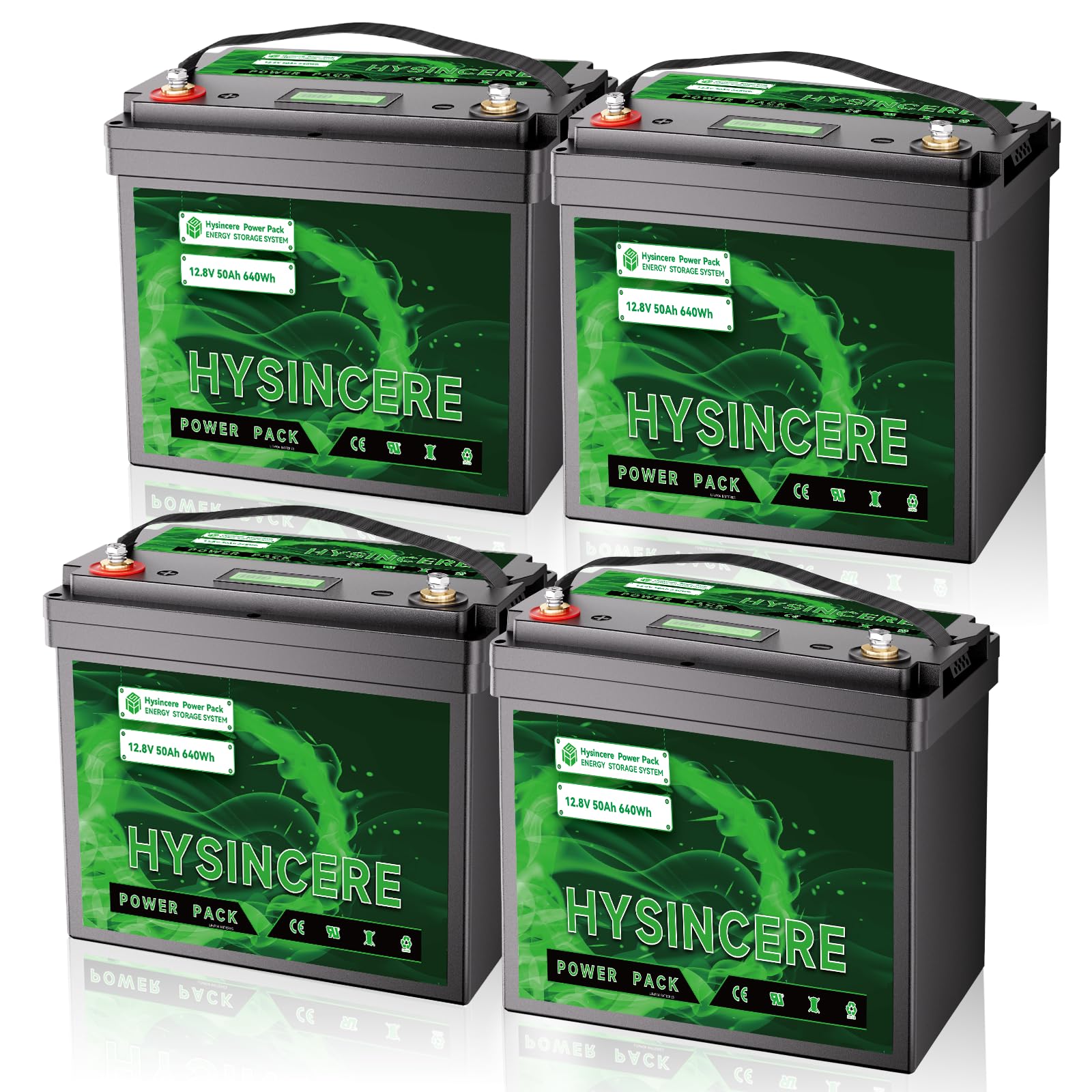 HYSINCERE 12V 50Ah LiFePO4 Batterie(4 Pack), 50A BMS, 4000-15000 Zyklen Deep Cycle Lithium Akku, MAX 640W Leistung, Perfekter Ersatz für Blei-Säure Batterien für Wohnmobil, Solar, Boote, Reiseanhänger von HYSINCERE