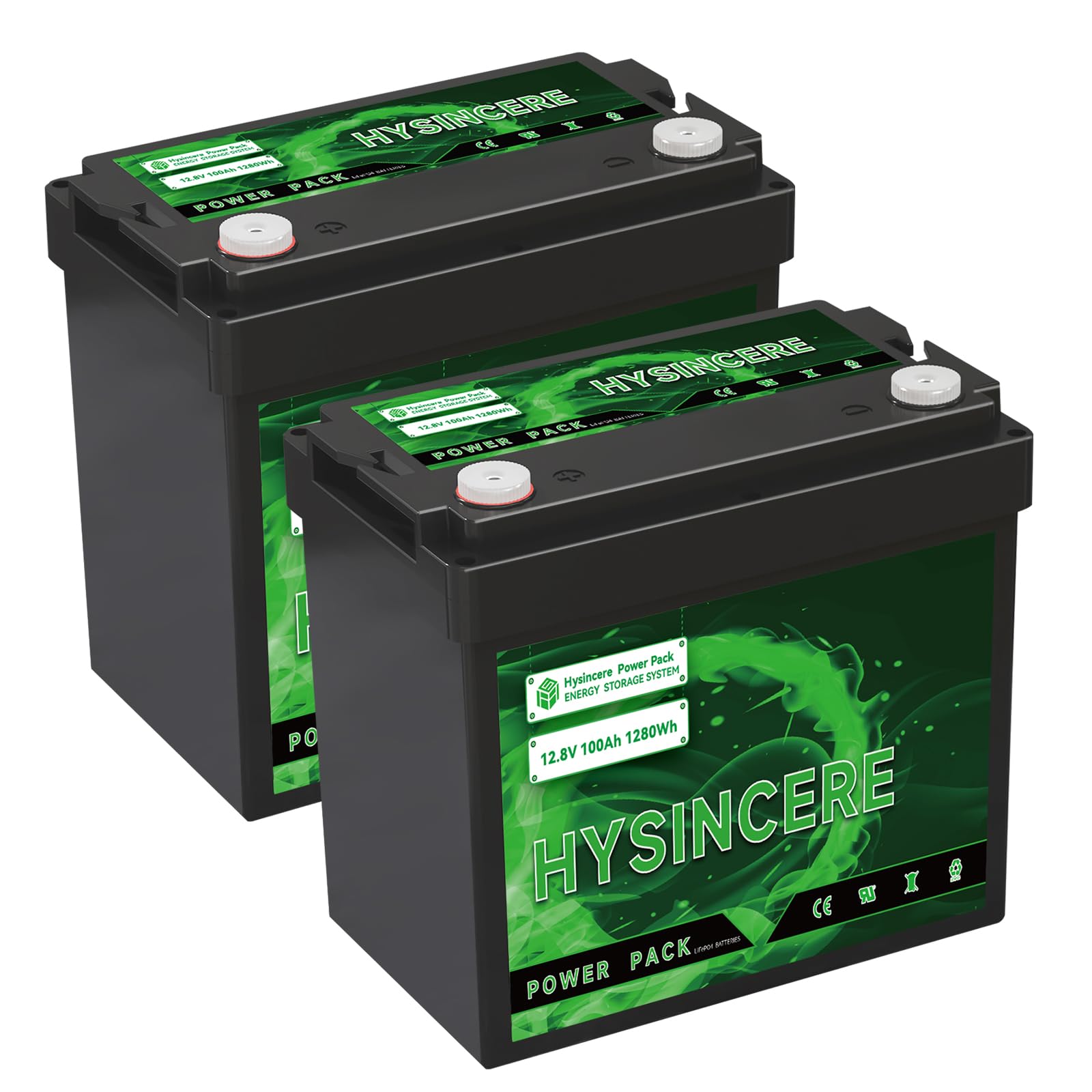 HYSINCERE LiFePO4 100Ah 12V Mini Batterie(2 Pack) mit BMS und 4000-15000 Zyklen,1280Wh Lithiumbatterie für Wohnmobil,Camping,Solar Home Systeme, Boote von HYSINCERE