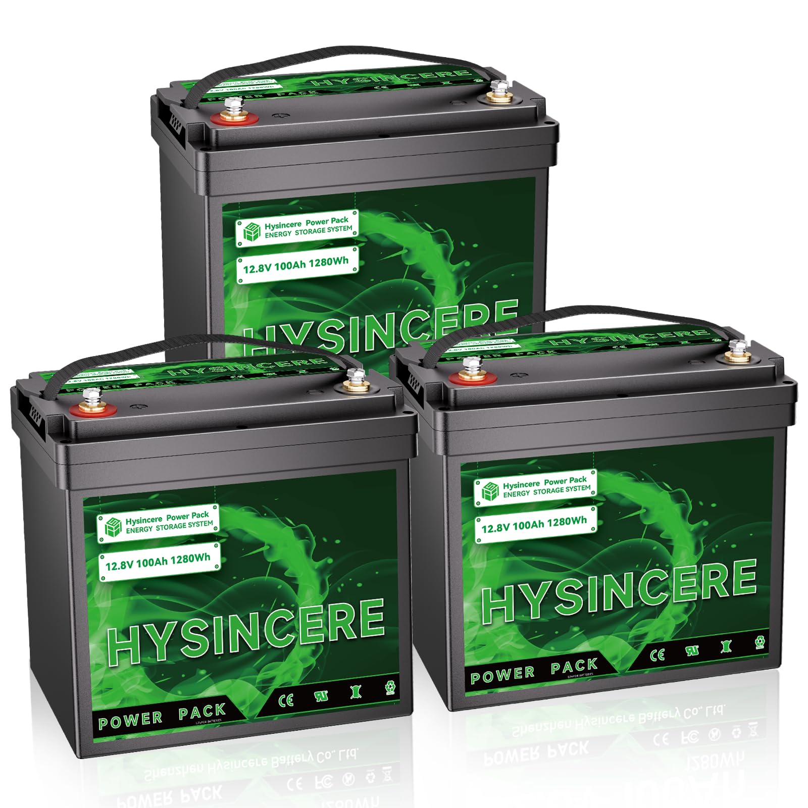 Hysincere 12V 100Ah Mini LiFePO4 Batterie(3 Pack),100A BMS Deep Cycle Wiederaufladbare Lithium Batterie,1280Wh,15000 Zyklen,Perfekt für Wohnmobile,Trailer,Trolling Moto,Wohnmobile,Solar Power System von HYSINCERE