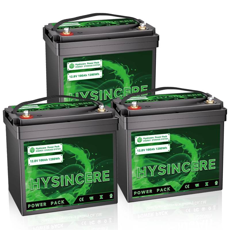 HYSINCERE LiFePO4 100Ah 12V Mini Batterie(3 Pack) mit BMS und 4000-15000 Zyklen,1280Wh Lithiumbatterie für Wohnmobil,Camping,Solar Home Systeme, Boote von HYSINCERE