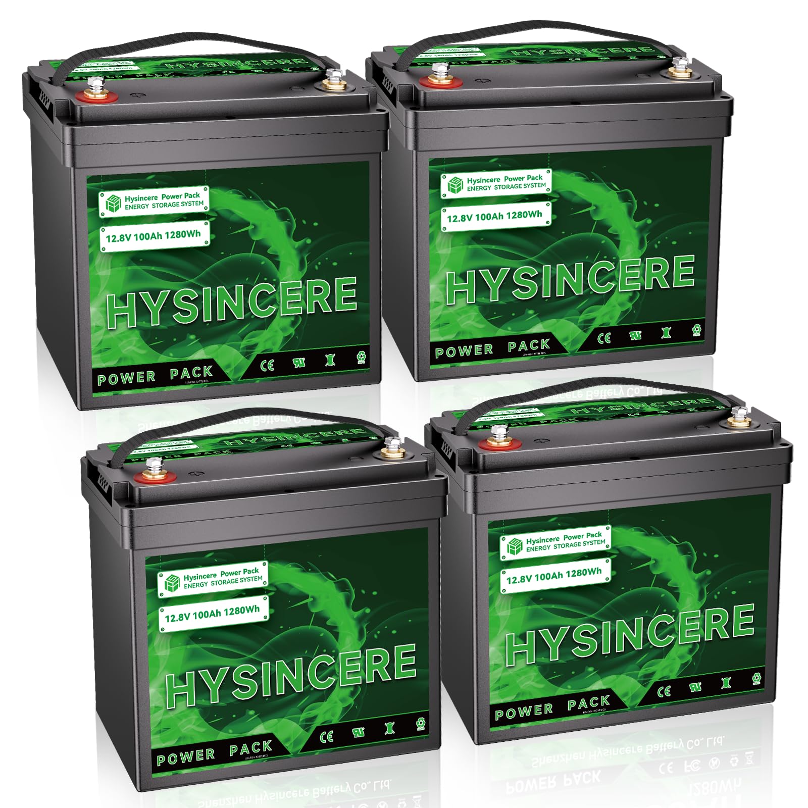 HYSINCERE LiFePO4 100Ah 12V Mini Batterie(4 Pack) mit BMS und 4000-15000 Zyklen,1280Wh Lithiumbatterie für Wohnmobil,Camping,Solar Home Systeme, Boote von HYSINCERE