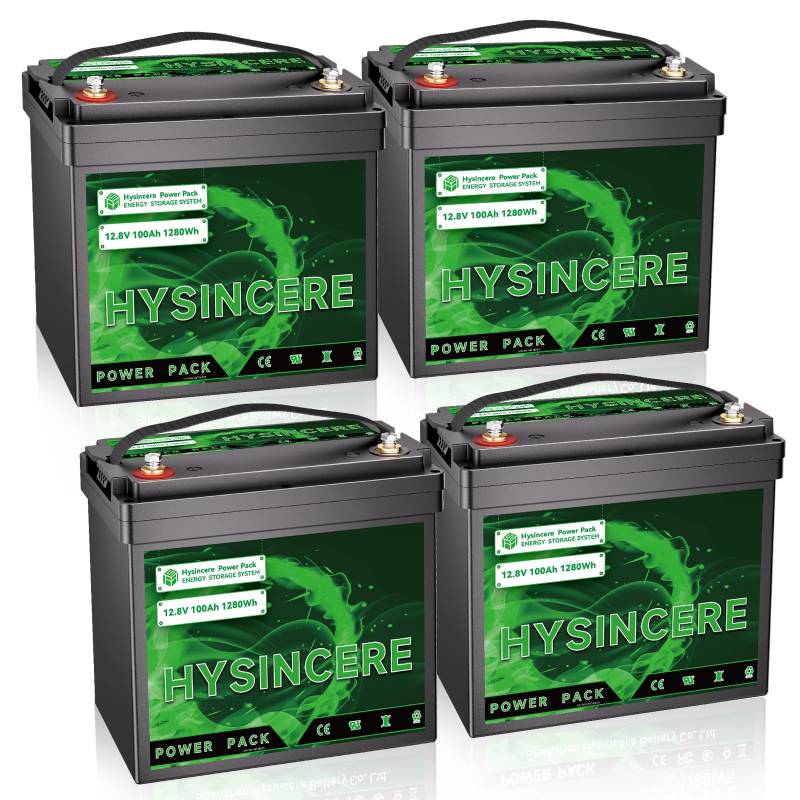 Hysincere 12V 100Ah Mini LiFePO4 Batterie(4 Pack),100A BMS Deep Cycle Wiederaufladbare Lithium Batterie,1280Wh,15000 Zyklen,Perfekt für Wohnmobile,Trailer,Trolling Moto,Wohnmobile,Solar Power System von HYSINCERE