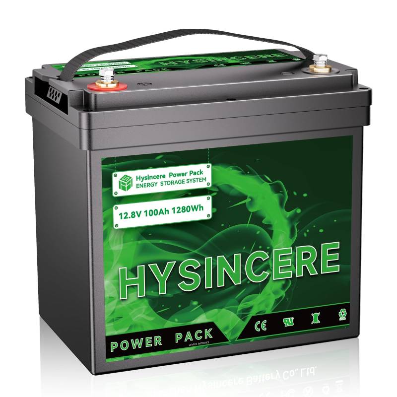 Hysincere 12V 100Ah Mini LiFePO4 Batterie,100A BMS Deep Cycle Wiederaufladbare Lithium Batterie,1280Wh,15000 Zyklen,Perfekt für Wohnmobile,Trailer,Trolling Moto,Wohnmobile,Solar Power System von HYSINCERE