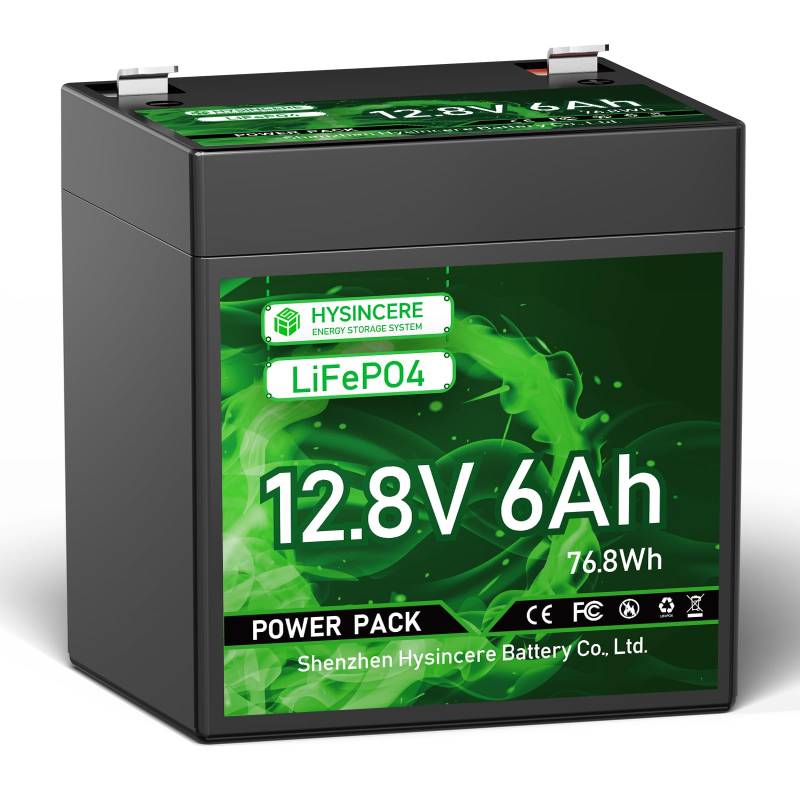 Hysincere 12V 6Ah LiFePO4 Batterie Kleine wiederaufladbare Tiefe Zyklus-Lithium-Eisen-Phosphat-Batterien für Alarmsystem, Lichter, Kinder Power Wheel, Aufsitzspielzeug & Hausalarm von HYSINCERE