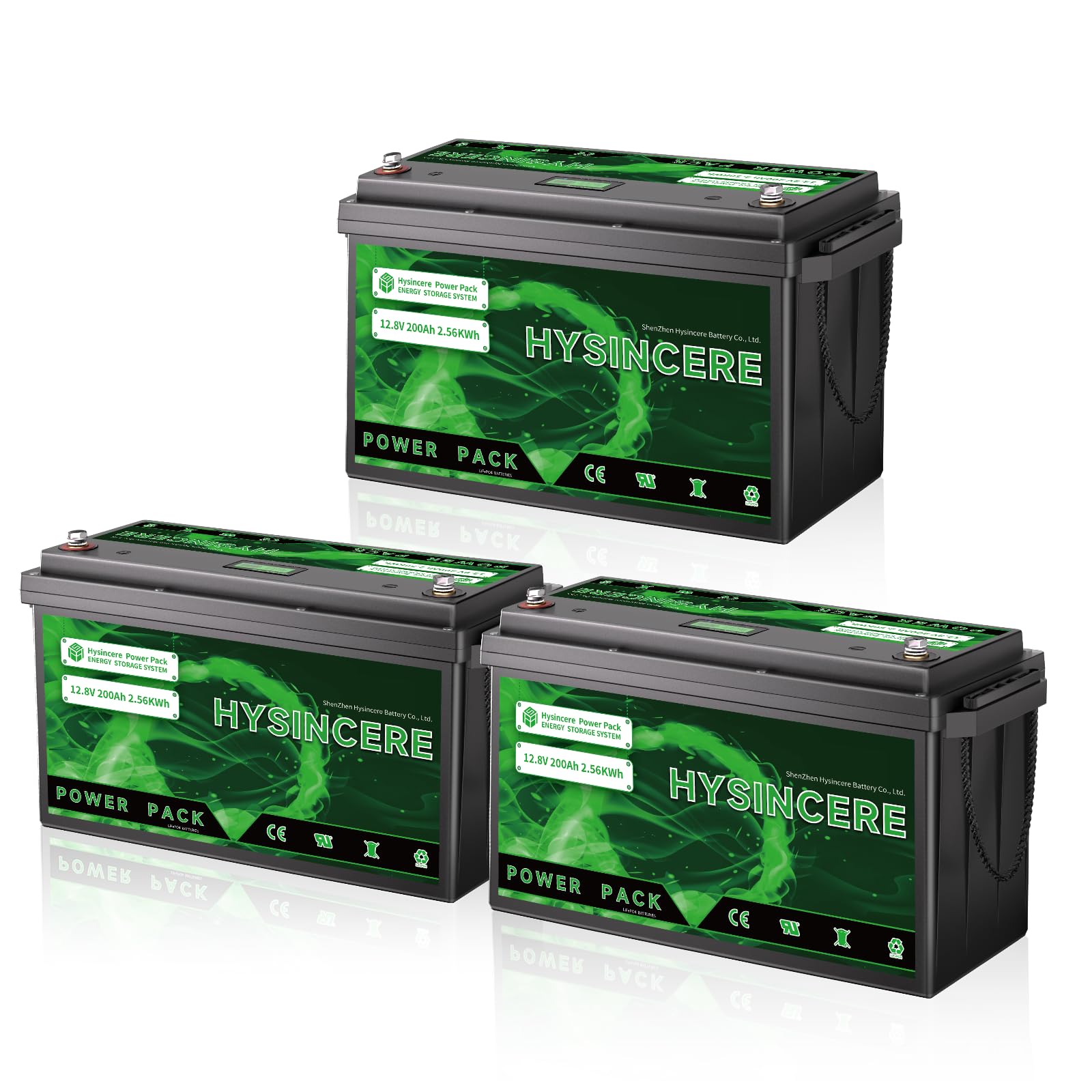 Hysincere LiFePO4 Batterie 12V 200Ah PLUS(3 Pack), 200A BMS Deep Cycle Wiederaufladbare Lithium Batterie mit Max. 15000 Zyklen & 10 Jahre Lebensdauer für Wohnmobil, Solar, Energiespeicher von HYSINCERE