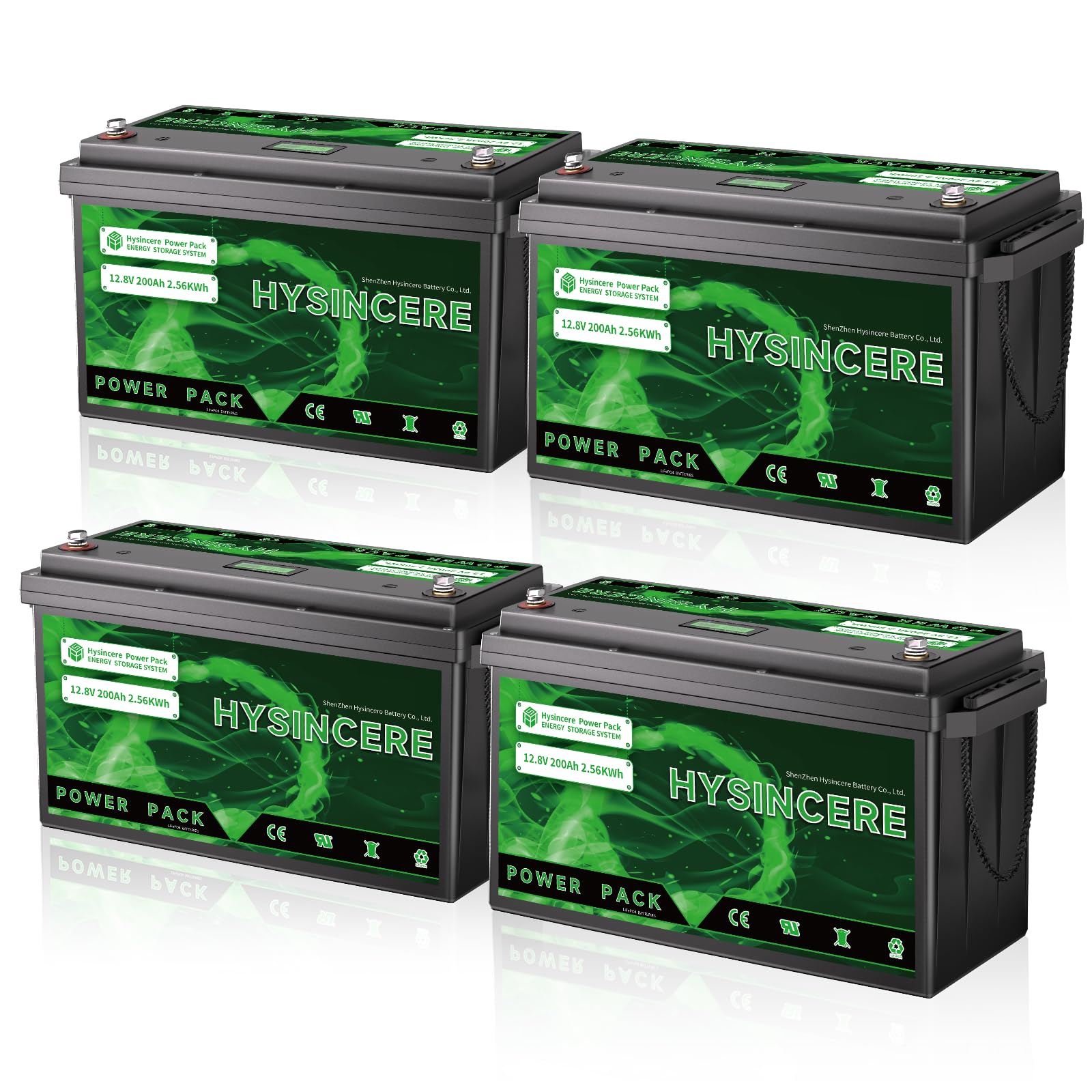 Hysincere LiFePO4 Batterie 12V 200Ah PLUS(4 Pack), 200A BMS Deep Cycle Wiederaufladbare Lithium Batterie mit Max. 15000 Zyklen & 10 Jahre Lebensdauer für Wohnmobil, Solar, Energiespeicher von HYSINCERE