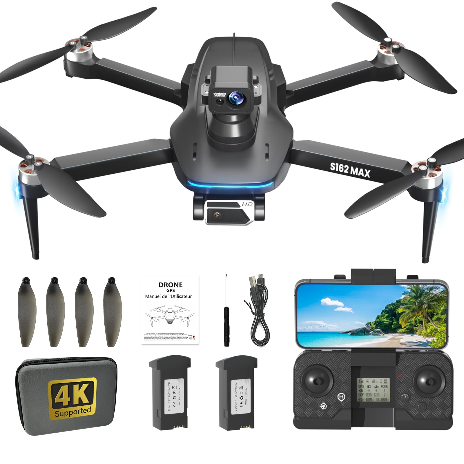 GPS Drohne mit Kamera 4K Erwachsene, HYTOBP S162 MAX, FPV RC Quadcopter, Niedrige Batterierückgabe, Follow Me, Laser-Hindernisvermeidung, Max 50Min. Flugzeit mit 2 Akku, unter 249g, C0 von HYTOBP