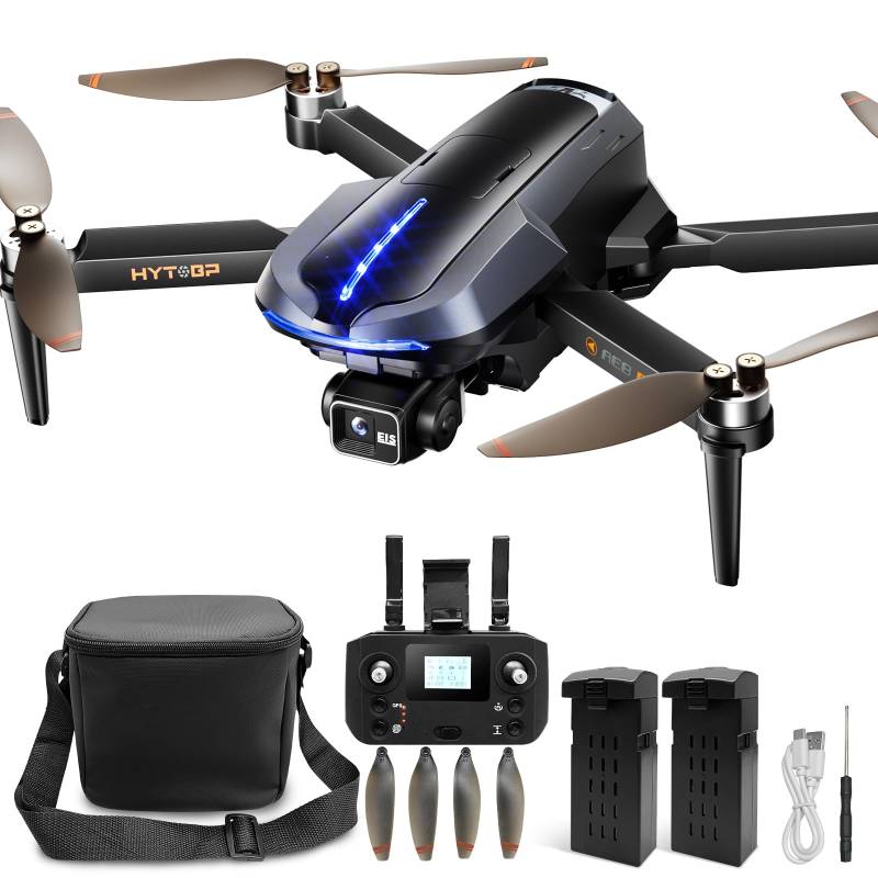 HYTOBP AE8 GPS Drohne mit 3-Achsen-Gimbal & 4K UHD 30FPS Kamera EIS, 2 Akkus, Maximaler Flug 56 Mins, QuickShots, Automatische Rückkehr, Windwiderstand der Stufe 7, Tragetasche, Drohne für Erwachsene von HYTOBP