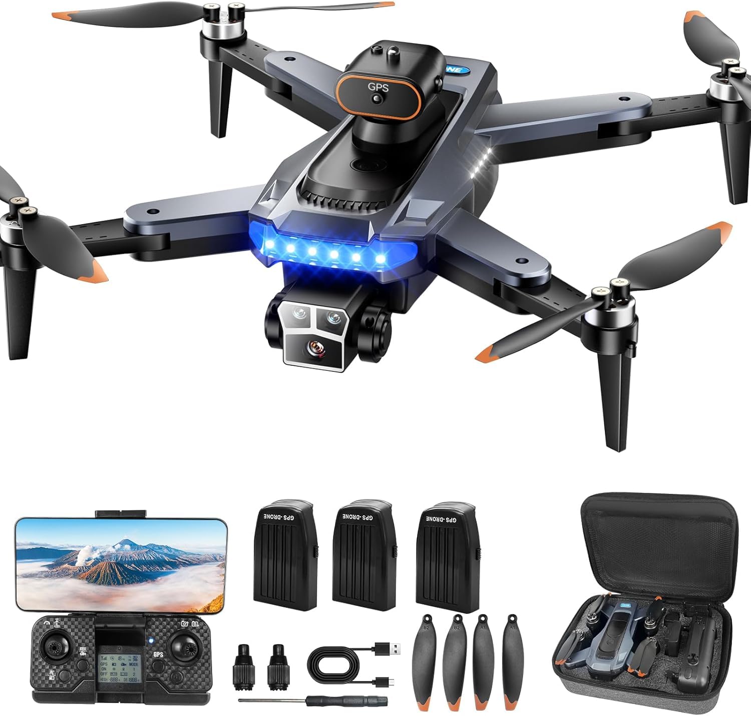 HYTOBP P17 GPS Drohne mit Kamera 4K für Erwachsene, Drone 4K GPS mit bürstenlosem Motor, 5G-WLAN-Übertragung, FPV RC Drohnen mit 3 Kameras, Follow Me, Automatische Rückkehr, unter 249g (3 Akkus) von HYTOBP