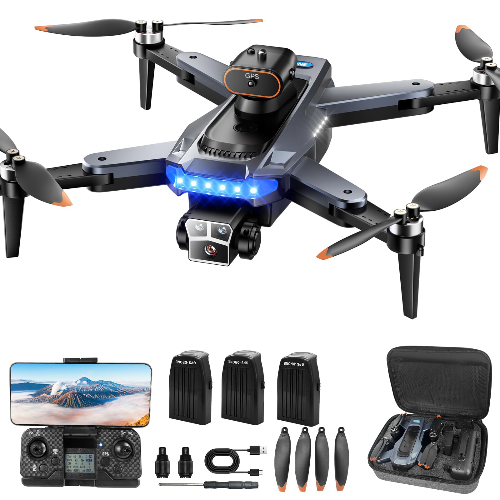 HYTOBP P17 PRO GPS Drohne mit Kamera 4K für Erwachsene, Drohne GPS 4K mit bürstenlosem Motor, 5G-WLAN-Übertragung, FPV RC Drohne mit 3 Kameras, 3 Akkus, Follow Me, Automatische Rückkehr, unter 249g von HYTOBP