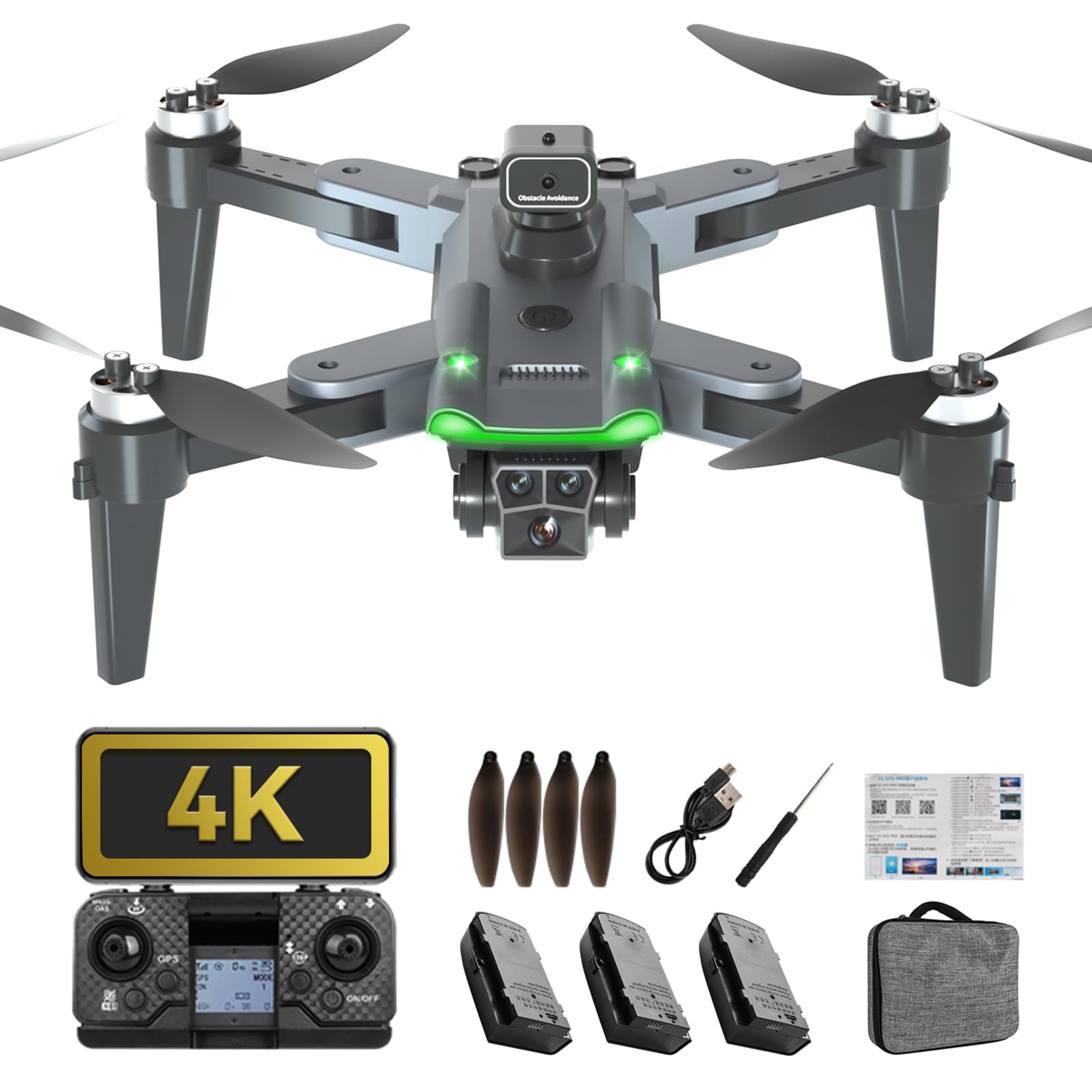 HYTOBP S166 Drohne mit Kamera 4K für Erwachsene, GPS Drone mit 3 Kameras/Akkus, FPV RC Quadrocopter mit Bürstenlos Motor, Automatische Rückkehr, Niedrige Batterierückgabe, Follow Me, unter 249g von HYTOBP