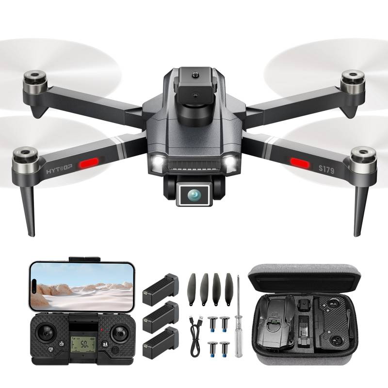 HYTOBP S179 Drohne mit 2 Kamera HD 1080P für Erwachsene, RC FPV Drohnen, Elektrisch verstellbare Kamera, 40 Min Lange Flugzeit(3 Akkus), bürstenlose 5G Drone, Ein-Tasten-Start/Landung, LCD-Bildschirm von HYTOBP