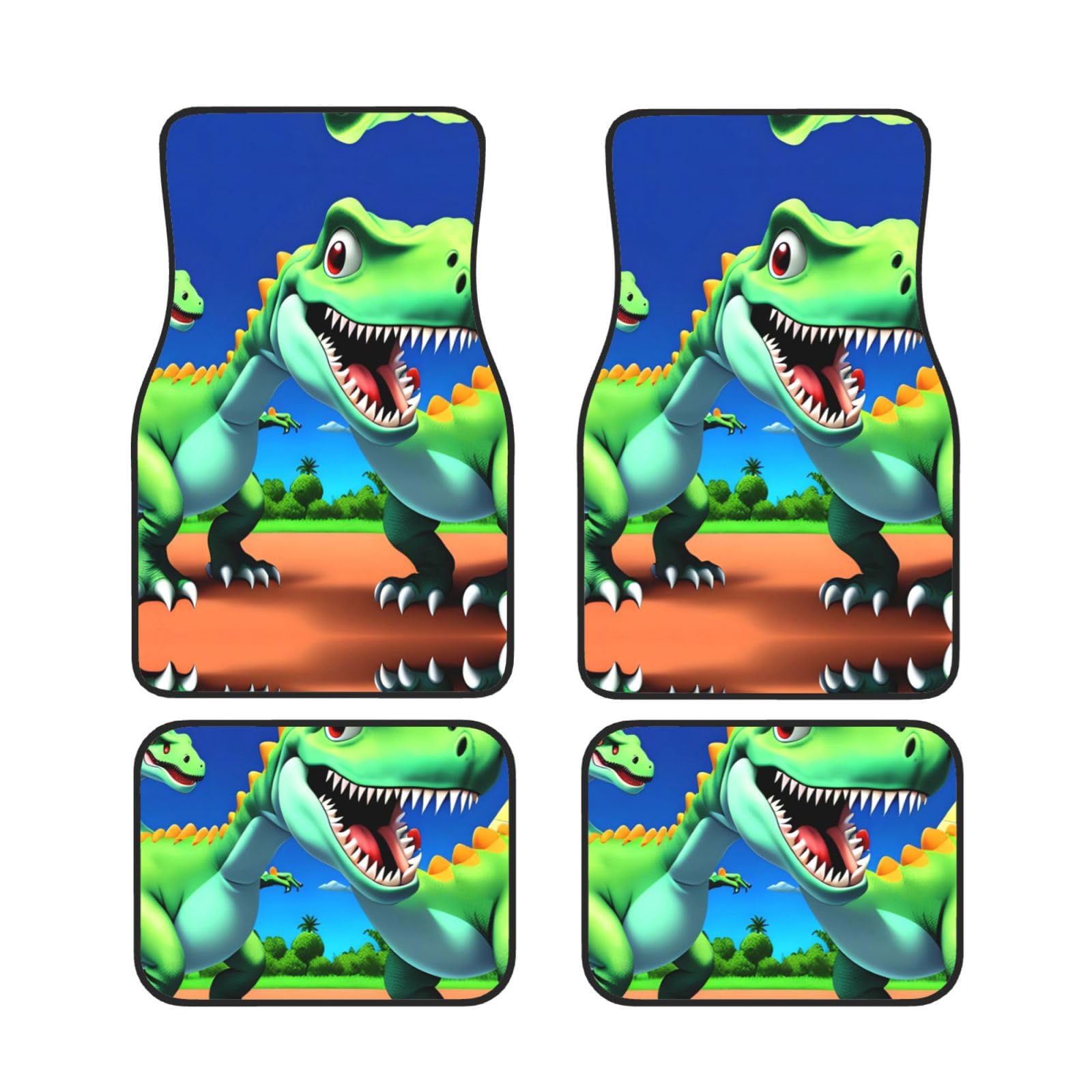 HYTTER Auto Fußmatten Set 4 Stück - Neopren Allwetter Full Set Fußmatten für Autos LKW SUV Cartoon Dinosaurier Muster von HYTTER