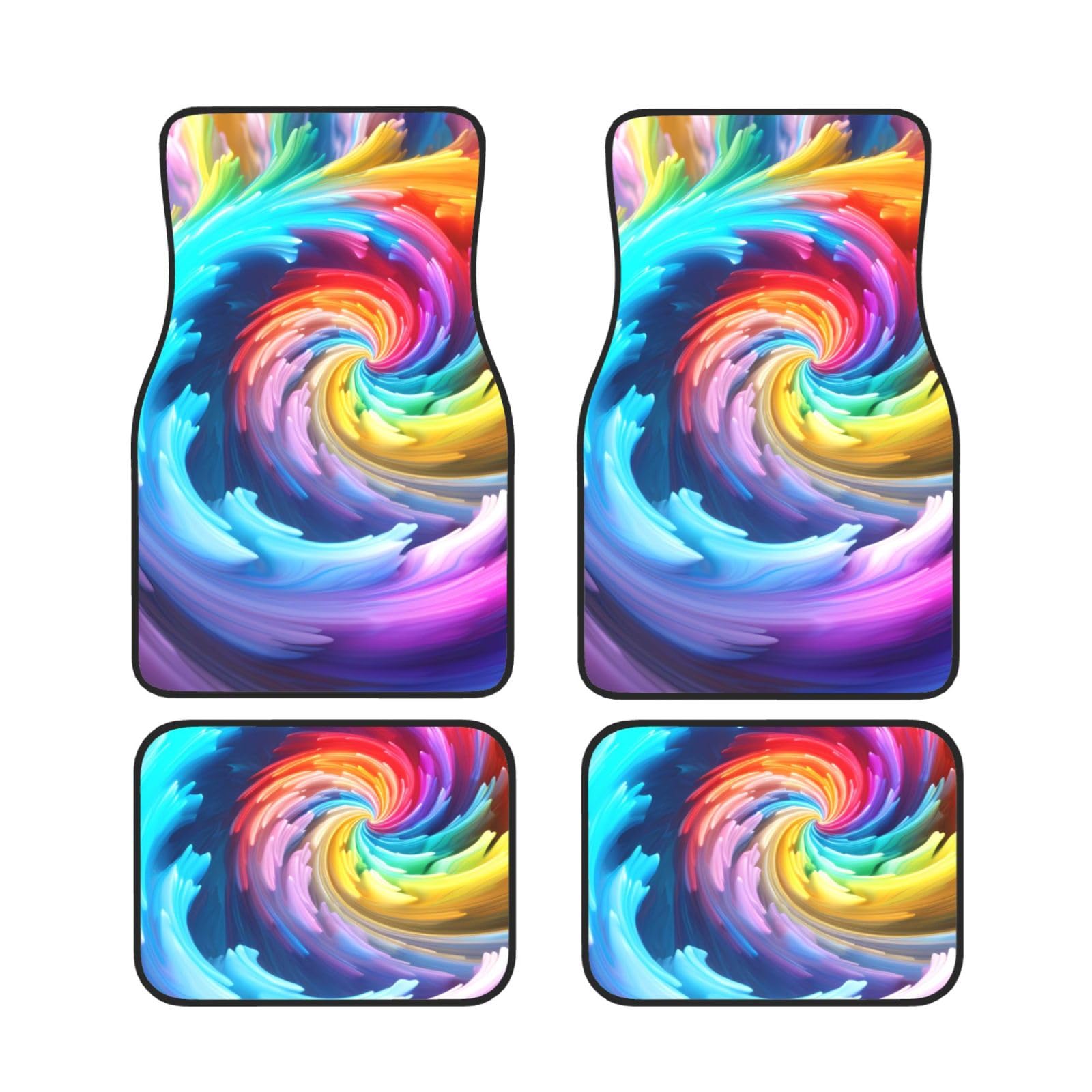 HYTTER Auto Fußmatten Set 4-teilig - Neopren Allwetter Full Set Fußmatten für Autos LKW SUV Regenbogen Swirl Muster von HYTTER