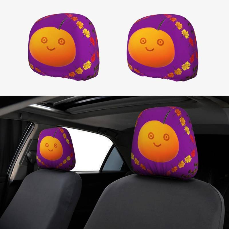 HYTTER Auto-Kopfstützenbezug, Smiley-Orange, 2-teiliges Set, Innenzubehör, Dekoration, passend für Autos, Lieferwagen, LKWs, Universal-Sitzzubehör von HYTTER